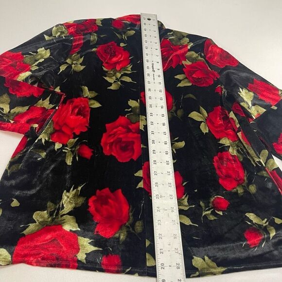 Slinky Brand Red Roses Velvet Open Front Cardigan Size XL - Picture 8 of 8